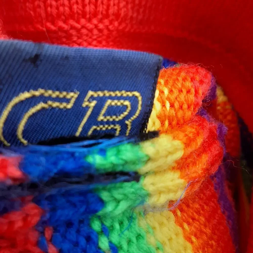 CB Pom Pom Knit Toboggan Stripes Orange/Vibrant Colors Distressed small